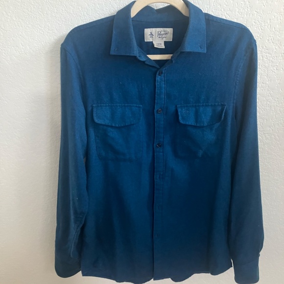 Turqoise Penguin Flannel Button Down - Picture 1 of 6